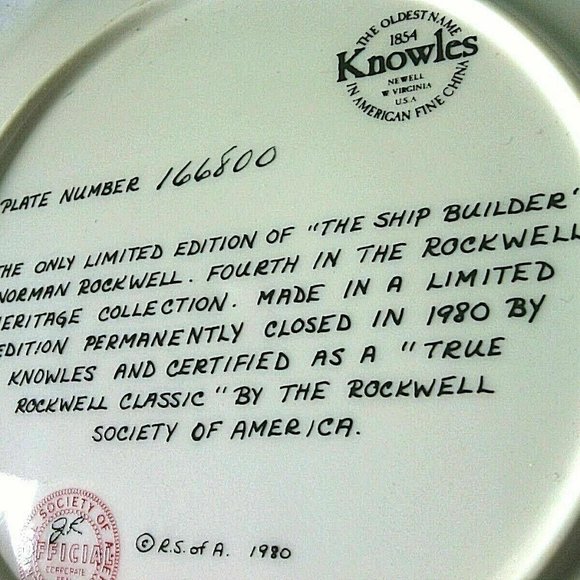 Norman Rockwell Collectible Decorative Plate Ship Builder Display Heritage Wall - Picture 16 of 16